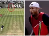 Nick Kyrgios y su reacción tras sacarse un puntazo de la manga.