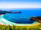 Beautiful views of the beach of Torimbia in the town of Niembro, municipality of Llanes-Asturias