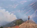 Un bombero contemplando el incendio de Àger.