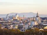 Roman citscape panorama at sunset, Rome Italy