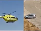 Hombre lanzando piedras a un helicóptero del Summa.