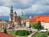 Krakow, Poland. Wawel Cathedral on the background of the stormy sky