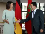 25 August 2022, Morocco, Rabat: German Foreign Minister Annalena Baerbock (L) meets Moroccan Foreign Minister Nasser Bourita. Baerbock wants to put relations with Morocco on a new footing after months of a diplomatic crisis. Photo: Britta Pedersen/dpa 25/8/2022 ONLY FOR USE IN SPAIN