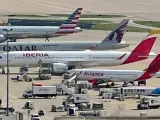 Avión de Iberia, aparcado en Dallas.