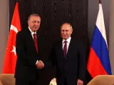 El presidente turco, Recep Tayyip Erdogan, y su homólogo turco, Vladímir Putin.