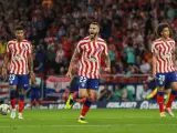 El defensa del Atl&eacute;tico de Madrid, Mario Hermoso, celebra un gol contra el Real Madrid