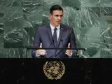 El presidente del gobierno, Pedro Sánchez, durante su discurso ante la Asamblea General de la ONU.