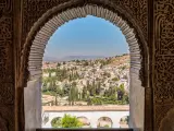 Stock photograph of the Albaicin district of old town Granada Andalusia Spain.