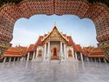 The Marble Temple in Bankgok Thailand. Locally known as Wat Benchamabophit the most famaus tourist place in bangkok