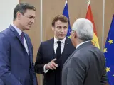 Pedro S&aacute;nchez, Emmanuel Macron, Antonio Costa