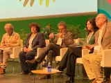 Fernando Simón, África González, Rafael Vilasanjuan, Susana Quadrado y Antoni Trilla en el congreso de la Asociación Española de Vacunología.