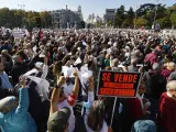 Miles de manifestantes llenan la plaza de Cibeles de Madrid en la protesta por la sanidad pública.