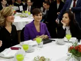 La ministra de Educación y portavoz del PSOE, Pilar Alegría; la portavoz del Gobierno, Isabel Rodríguez; y la delegada del Gobieron en Madrid, Mercedes González.