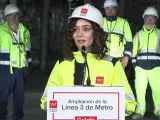 La presidenta de la Comunidad de Madrid, Isabel Díaz Ayuso, en una visita a las obras de prolongación de la línea 3 de Metro.