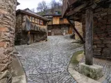 PE&Ntilde;ALBA DE SANTIAGO, SPAIN - FEBRUARY 03, 2021: Old town of village of Pe&ntilde;alba de Santiago with typical architecture in the Silence Valley in Leon province, Spain.