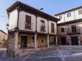 Typical architecture in Mercado Square, Atienza, Guadalajara, Spain. Plaza del Mercado