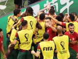 La selección portuguesa celebra un gol ante Suiza en octavos del Mundial de Qatar.