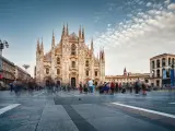 Piazza Duomo en Mil&aacute;n al atardecer