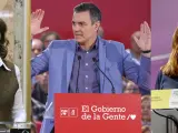 Cuca Gamarra, Pedro S&aacute;nchez y &Aacute;ngela Rodr&iacute;guez 'Pam'.