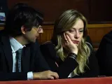 El diputado de Hermanos de Italia, Giovanni Donzelli, y la primera ministra italiana, Giorgia Meloni, en una imagen del 12 de febrero de 2020 en el Senado italiano.