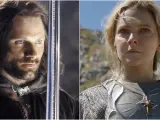 Viggo Mortensen como Aragorn y Morfydd Clark como Galadriel en 'El señor de los anillos'.