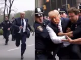 En las imágenes generadas por Midjourney se ve a Donald Trump intentando escapar de una detención.