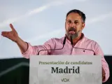 El líder de VOX, Santiago Abascal, durante un acto de precampaña de Vox.