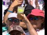 La bola de Lehecka, en el vaso de cerveza del espectador en Wimbledon.