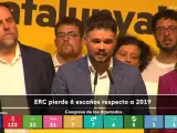 Gabriel Rufián comparece tras los resultados electorales.