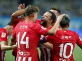 Los jugadores del Atl&eacute;tico de Madrid celebrando un gol en pretemporada.