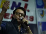 El candidato presidencial Fernando Villavicencio durante un mitin antes de ser asesinado.