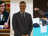 De izquierda a derecha, Marta Rovira (ERC), Pedro S&aacute;nchez (PSOE) y M&iacute;riam Nogueras (Junts).