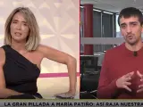 María Patiño reacciona en el plató de 'Socialité' a la broma de su equipo.