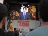 Intervenci&oacute;n de Carles Puigdemont en el acto del1-O en plaza Catalunya de Barcelona.