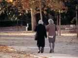 Dos mujeres ancianas caminando por un parque