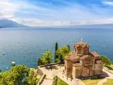 Jovan Kaneo Church on beautiful sunny day at Lake Ohrid, Macedonia.