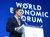 El presidente del Gobierno, Pedro S&aacute;nchez durante su intervenci&oacute;n en el Foro Econ&oacute;mico Mundial, en Davos (Suiza)