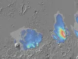 Mapa de las potenciales capas de hielo de Marte.