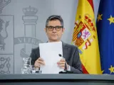 El ministro de la Presidencia, Relaciones con las Cortes y Justicia, F&eacute;lix Bola&ntilde;os, durante una rueda de prensa posterior a la reuni&oacute;n del Consejo de Ministros.