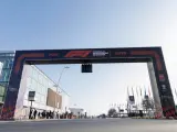 Línea de meta virtual del Gran Premio de España de F1, instalada en IFEMA.