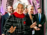 Christine Lagarde a su llegada a la exposici&oacute;n de Warhol auspiciada por el BCE.