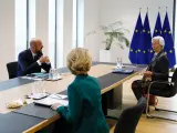 Charles Michel, presidente del Consejo Europeo, Christine Lagarde, presidenta del BCE y Ursula von der Leyen, presidenta de la Comisión Europea