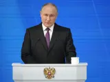 El presidente de Rusia, Vladimir Putin, durante su discurso sobre el estado de la naci&oacute;n en Mosc&uacute;.