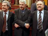 Joan Saura, Ernest Maragall, Josep-Lluís Carod Rovira, los firmantes del Pacto del Tinell.