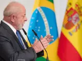 El presidente de la República Federativa de Brasil, Lula da Silva, en una rueda de prensa durante su viaje oficial a España