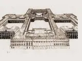 El proyecto original de Filippo Juvara para el Palacio Real, dibujado en 1735, quien falleció solo un año después sin haber iniciado la construcción.