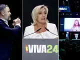 Santiago Abascal, Marine Le Pen y Giorgia Meloni en la convenci&oacute;n de Vox 'Europa Viva 24.