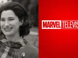 Kathryn Hahn y el antiguo logo de Marvel Television