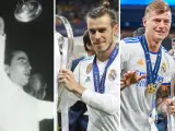 Miguel Mu&ntilde;oz con la primera Copa de Europa del Real Madrid, Gareth Bale con la decimotercera y Toni Kroos con la decimocuarta.