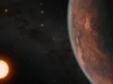 Representación artística de Gliese 12 b en órbita alrededor de una enana roja fría.